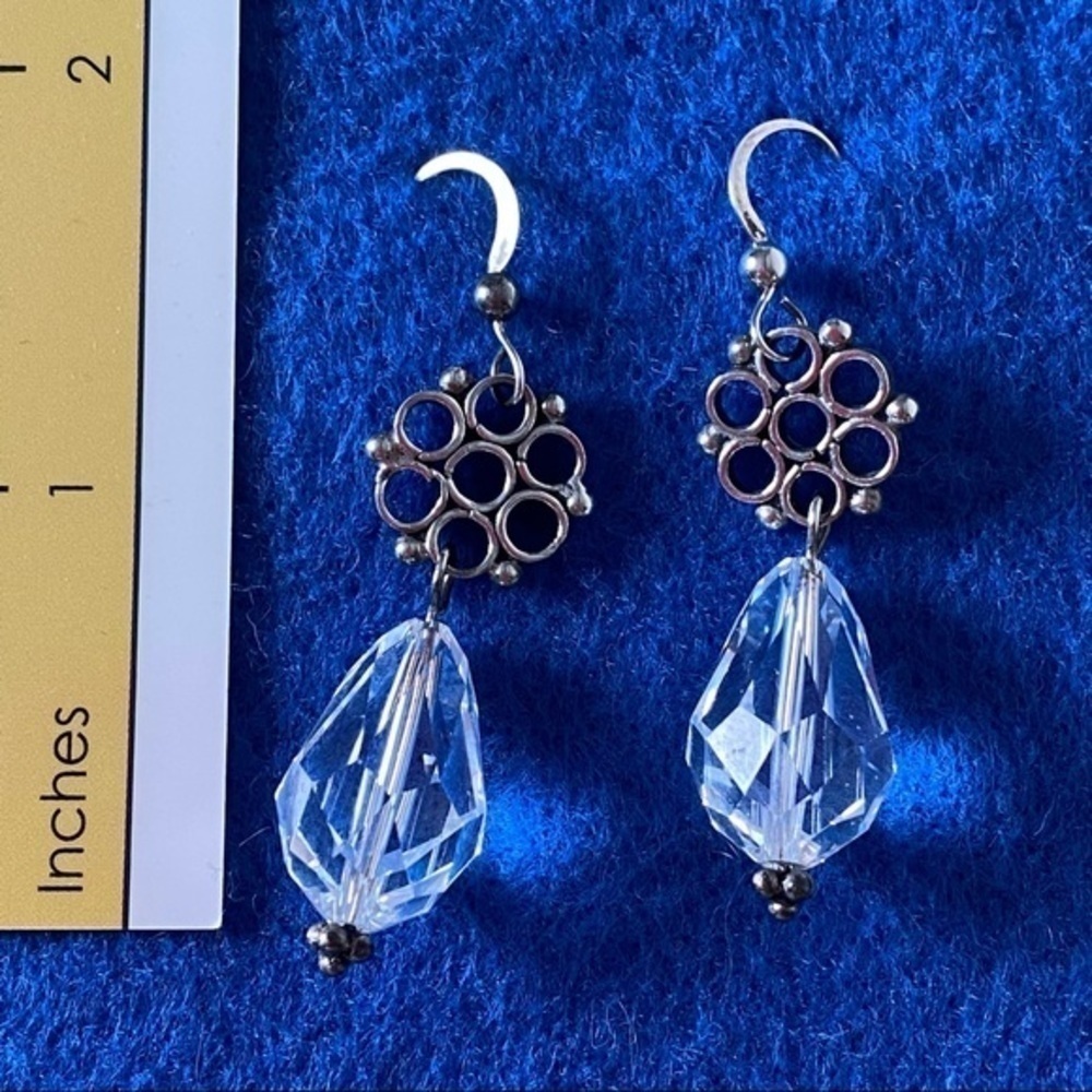 925 Sterling Silver Snowflake Filigree Diamond Crystal Ball Drop Earrings NEW - Picture 9 of 15